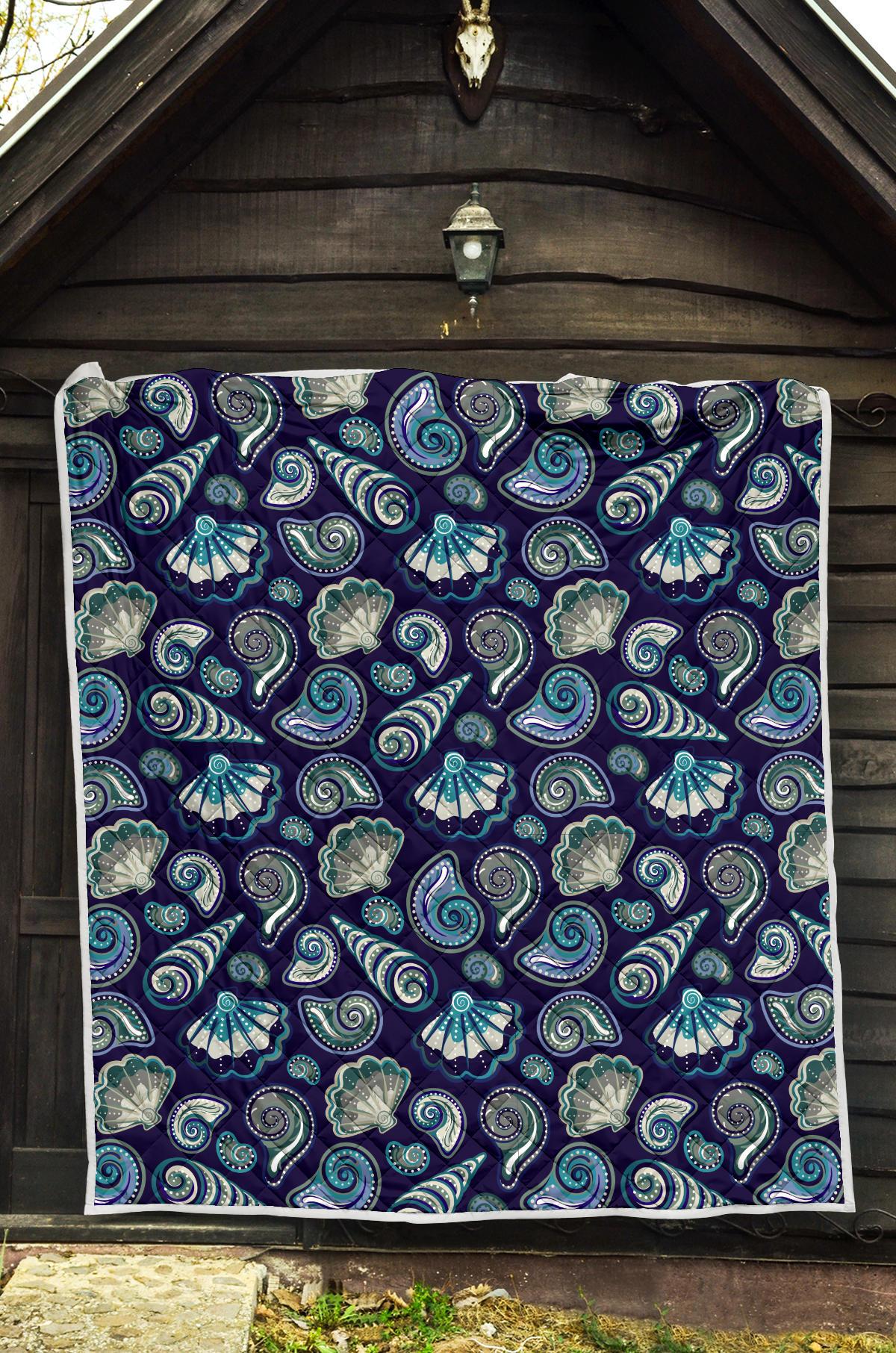 Beach Seashell Blue Print Premium Quilt-JTAMIGO.COM