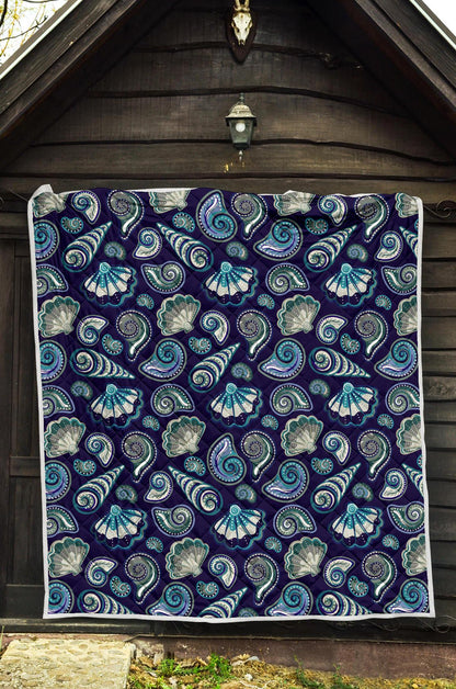 Beach Seashell Blue Print Premium Quilt-JTAMIGO.COM