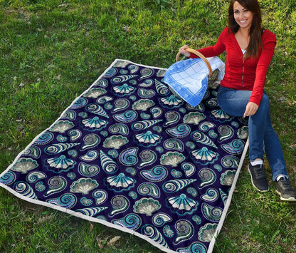 Beach Seashell Blue Print Premium Quilt-JTAMIGO.COM
