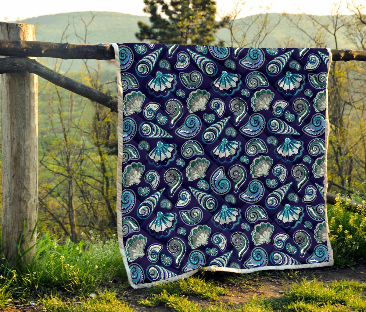 Beach Seashell Blue Print Premium Quilt-JTAMIGO.COM