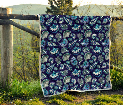 Beach Seashell Blue Print Premium Quilt-JTAMIGO.COM