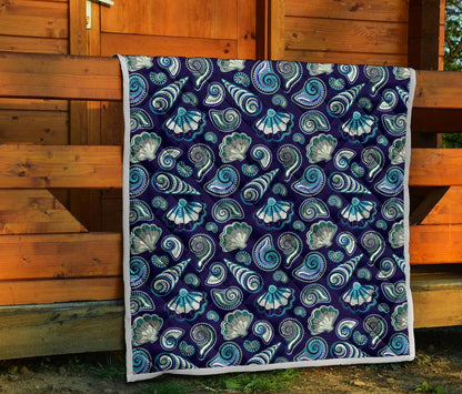 Beach Seashell Blue Print Premium Quilt-JTAMIGO.COM