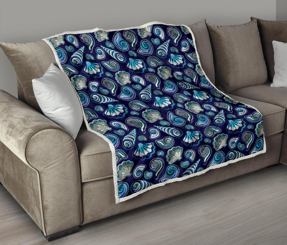 Beach Seashell Blue Print Premium Quilt-JTAMIGO.COM