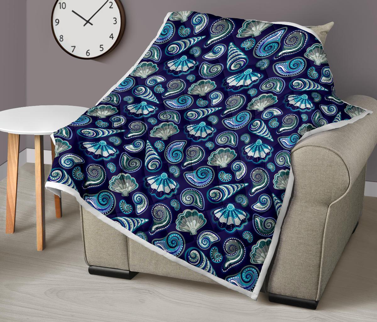 Beach Seashell Blue Print Premium Quilt-JTAMIGO.COM