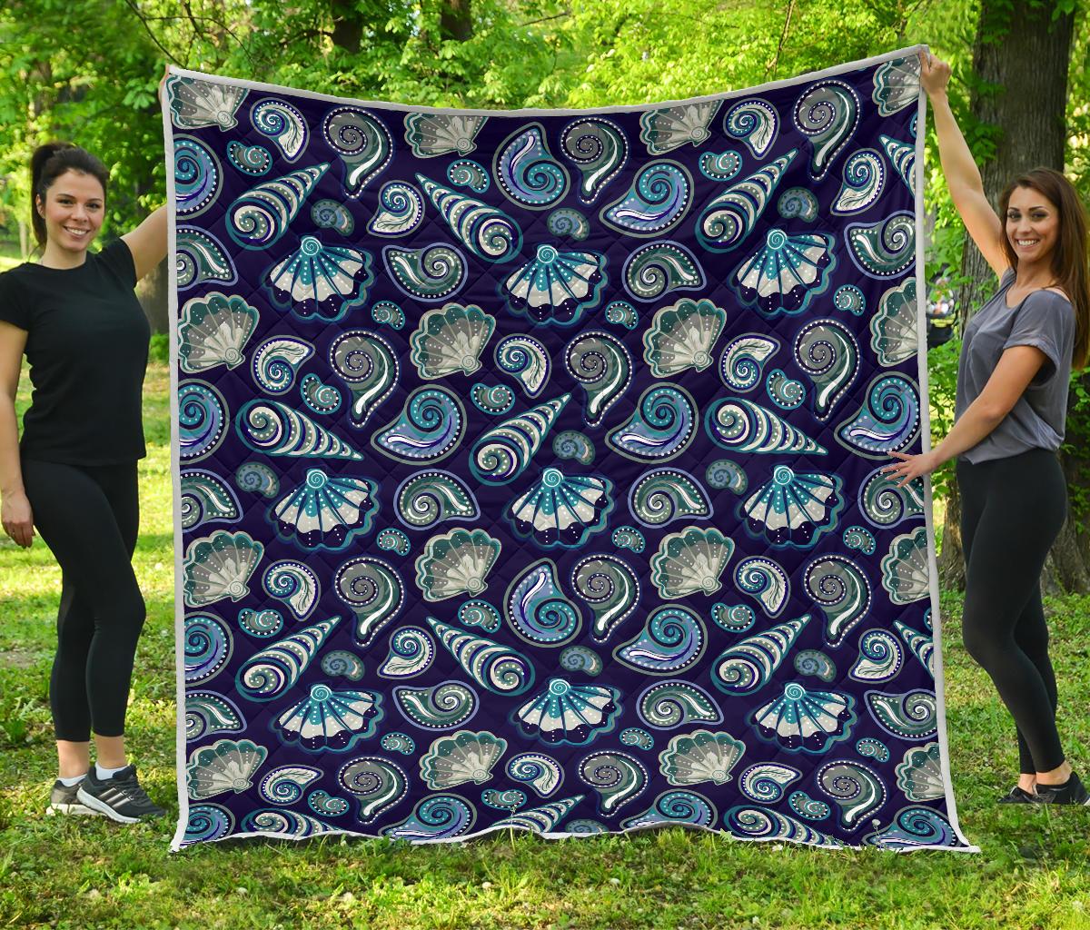 Beach Seashell Blue Print Premium Quilt-JTAMIGO.COM