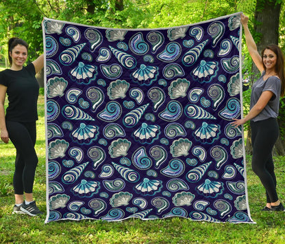 Beach Seashell Blue Print Premium Quilt-JTAMIGO.COM