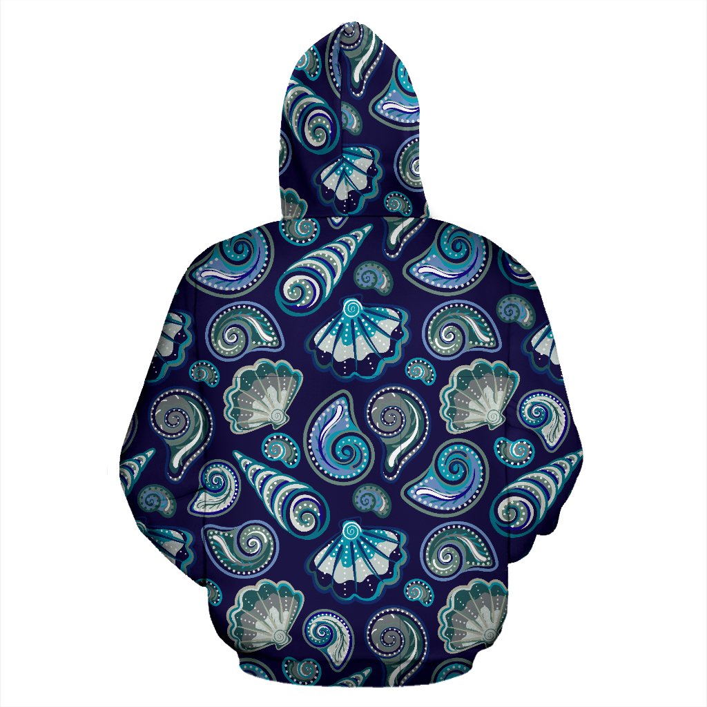 Beach Seashell Blue Print Pullover Hoodie