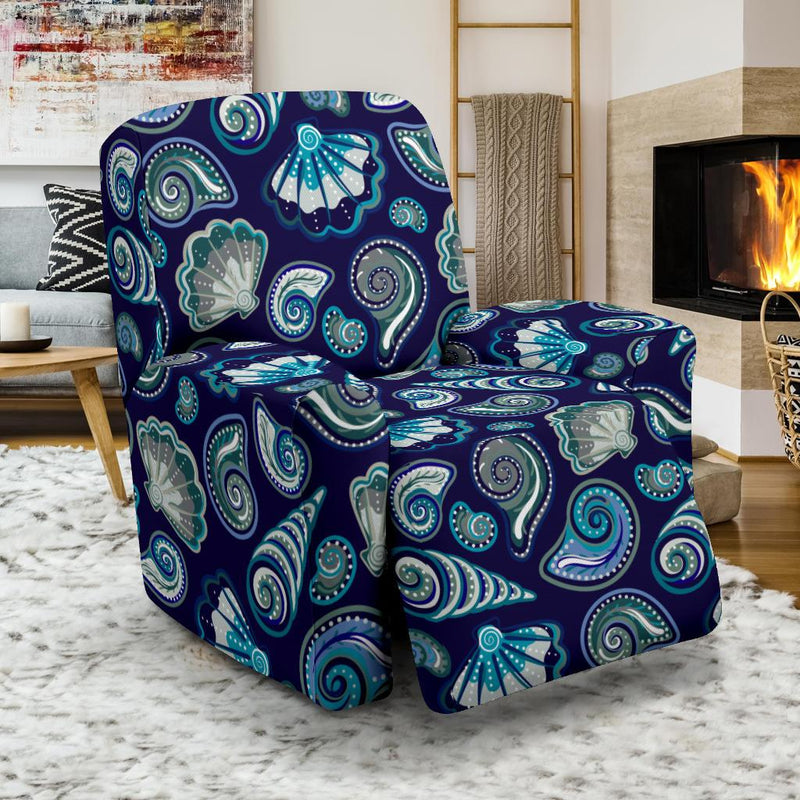 Beach Seashell Blue Print Recliner Slipcover-JTAMIGO.COM