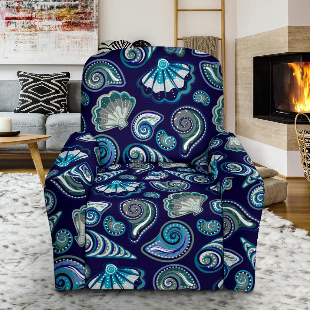 Beach Seashell Blue Print Single Sofa Slipcover -JTAMIGO.COM
