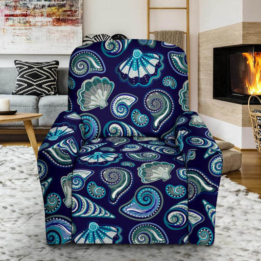 Beach Seashell Blue Print Single Sofa Slipcover -JTAMIGO.COM