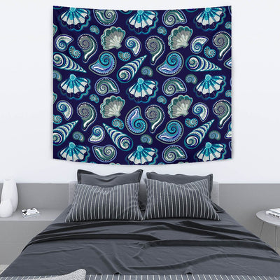 Beach Seashell Blue Print Tapestry