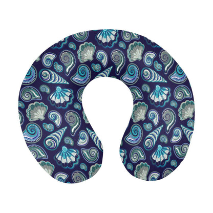 Beach Seashell Blue Print U-Shaped Travel Neck Pillow-JTAMIGO.COM