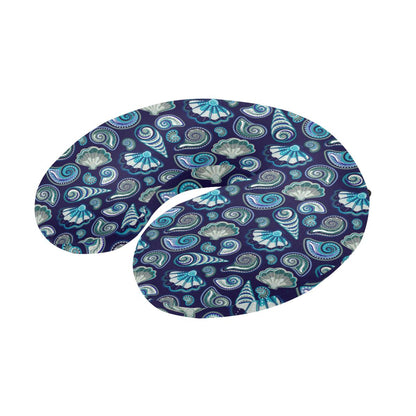 Beach Seashell Blue Print U-Shaped Travel Neck Pillow-JTAMIGO.COM