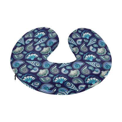 Beach Seashell Blue Print U-Shaped Travel Neck Pillow-JTAMIGO.COM