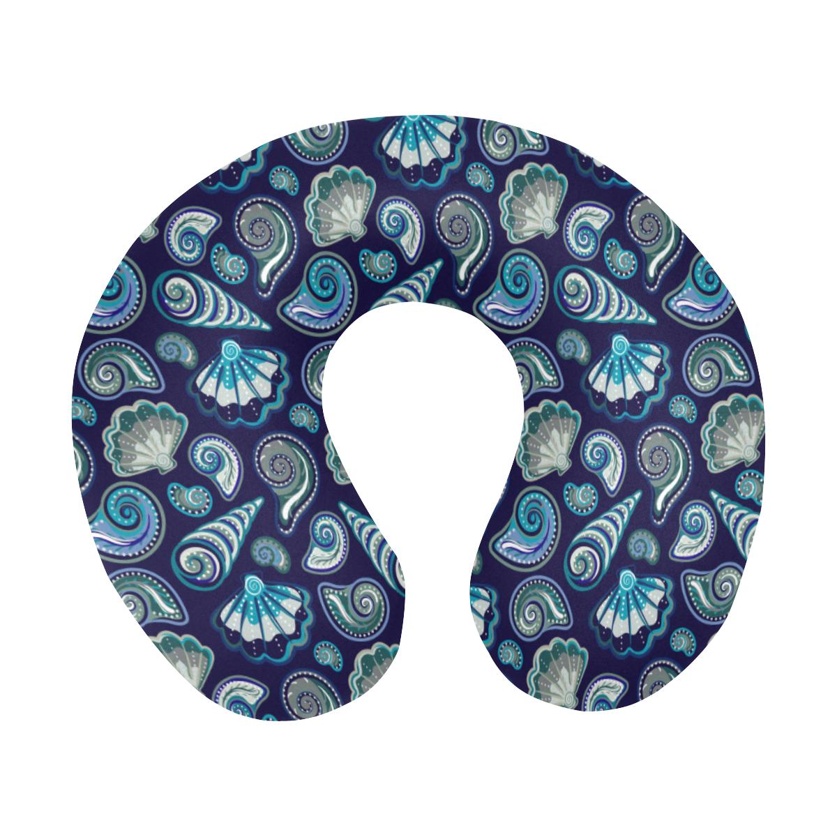 Beach Seashell Blue Print U-Shaped Travel Neck Pillow-JTAMIGO.COM