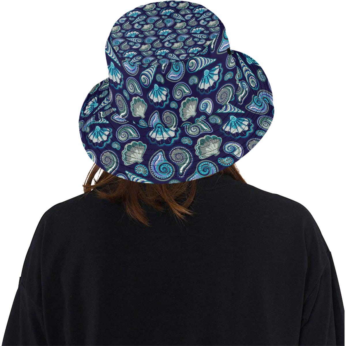 Beach Seashell Blue Print Unisex Bucket Hat