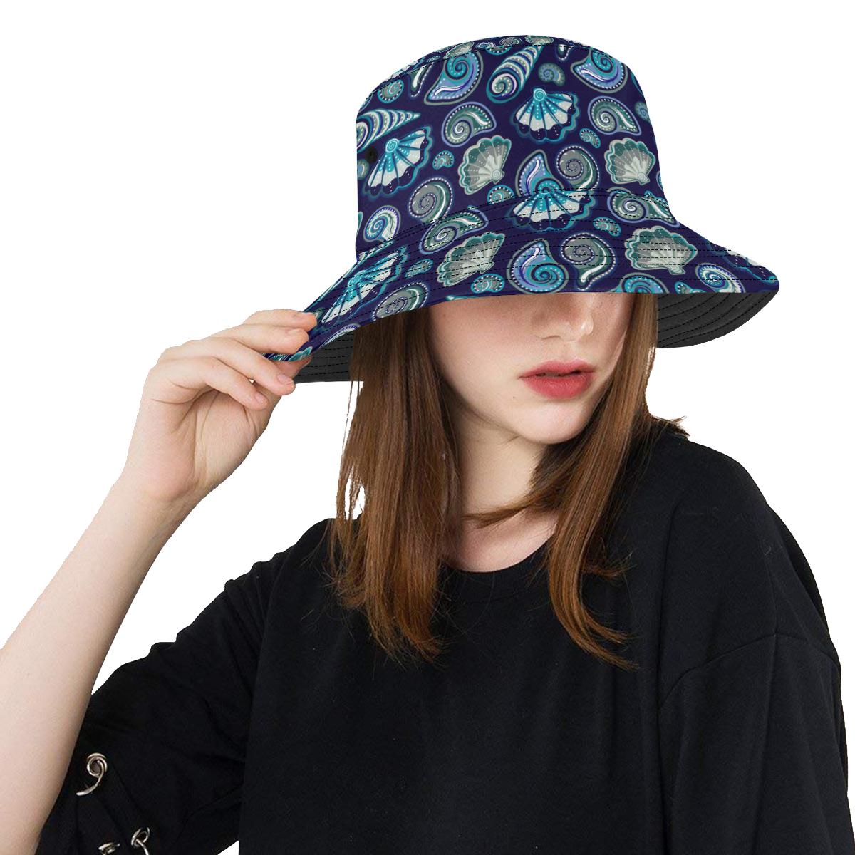 Beach Seashell Blue Print Unisex Bucket Hat