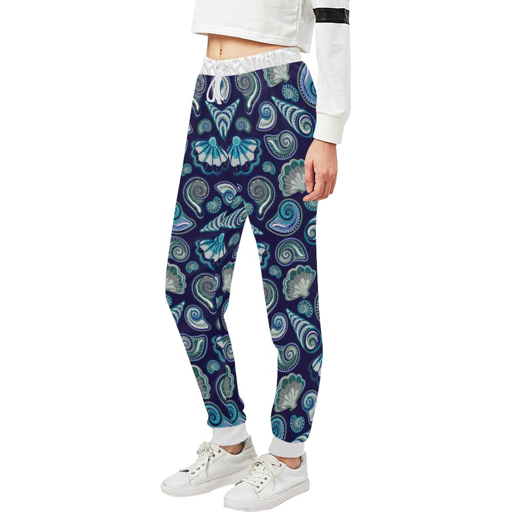 Beach Seashell Blue Print Unisex Casual Sweatpants (Model L11)-JTAMIGO.COM
