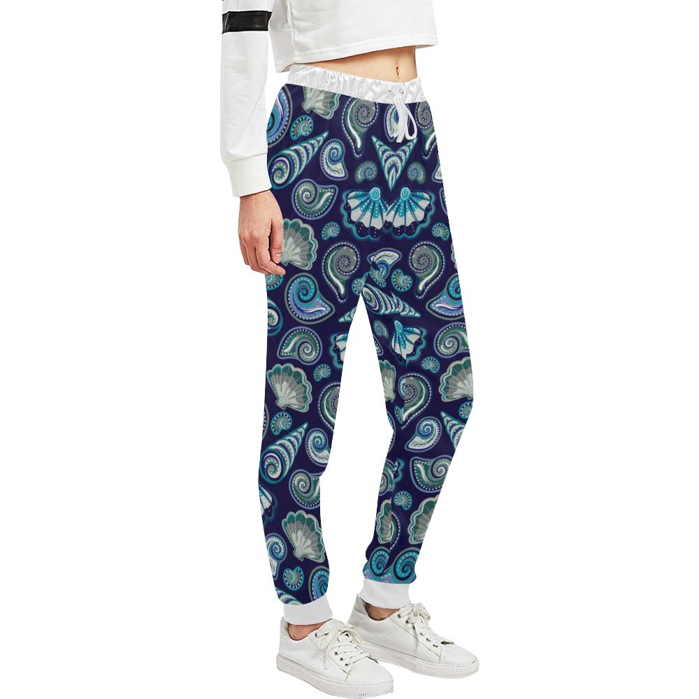 Beach Seashell Blue Print Unisex Casual Sweatpants (Model L11)-JTAMIGO.COM