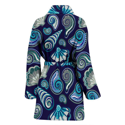 Beach Seashell Blue Print Women Bath Robe-JTAMIGO.COM