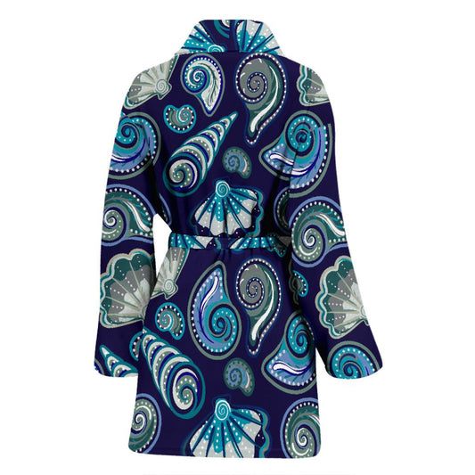 Beach Seashell Blue Print Women Bath Robe-JTAMIGO.COM