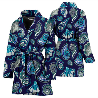 Beach Seashell Blue Print Women Bath Robe-JTAMIGO.COM