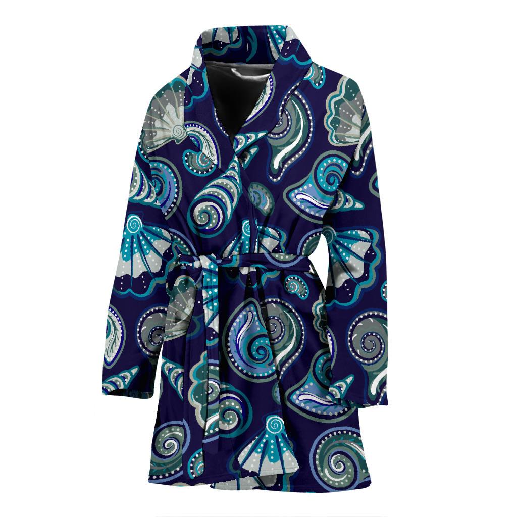 Beach Seashell Blue Print Women Bath Robe-JTAMIGO.COM