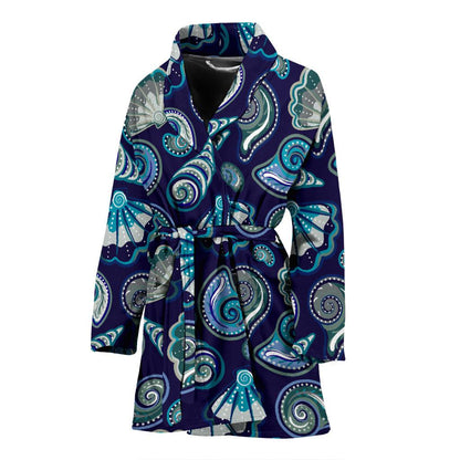 Beach Seashell Blue Print Women Bath Robe-JTAMIGO.COM