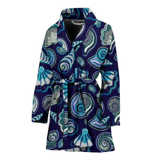 Beach Seashell Blue Print Women Bath Robe-JTAMIGO.COM