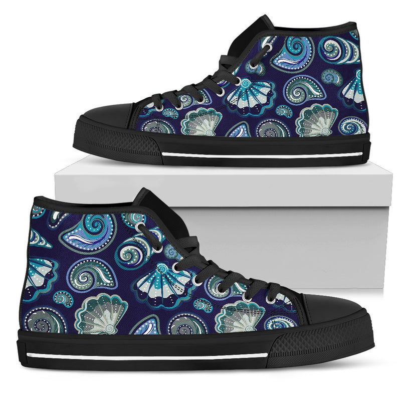 Beach Seashell Blue Print Women High Top Shoes