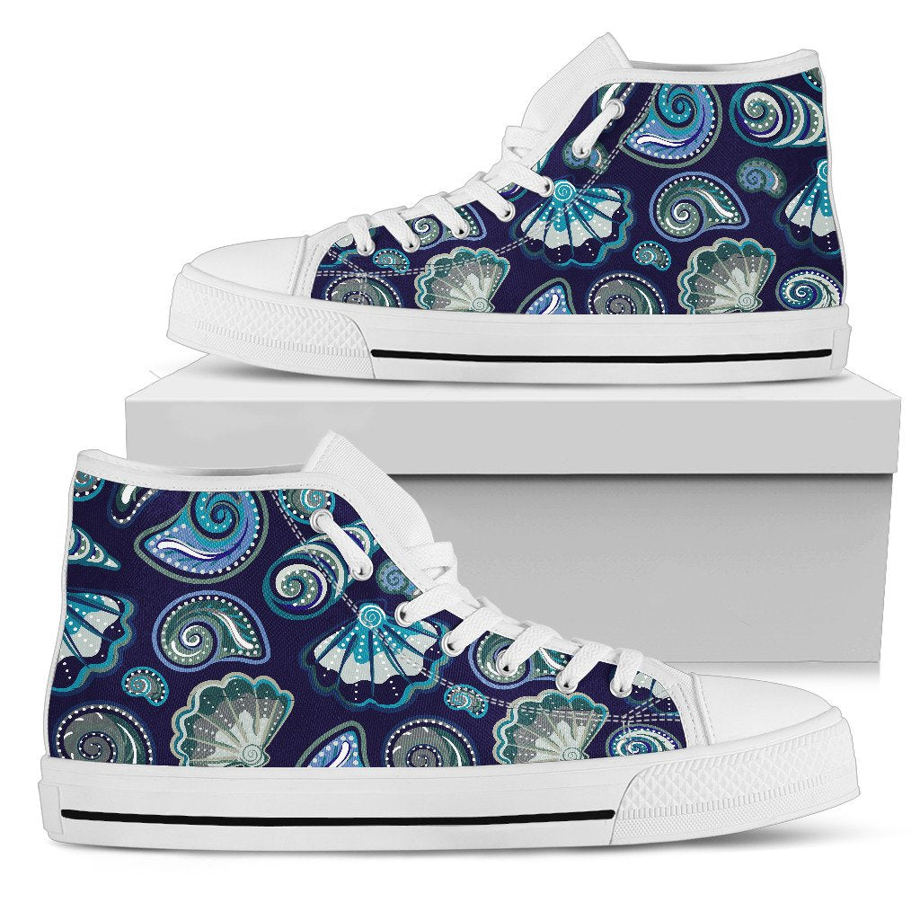 Beach Seashell Blue Print Women High Top Shoes