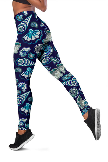 Beach Seashell Blue Print Women Leggings