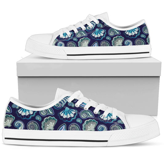Beach Seashell Blue Print Women Low Top Shoes
