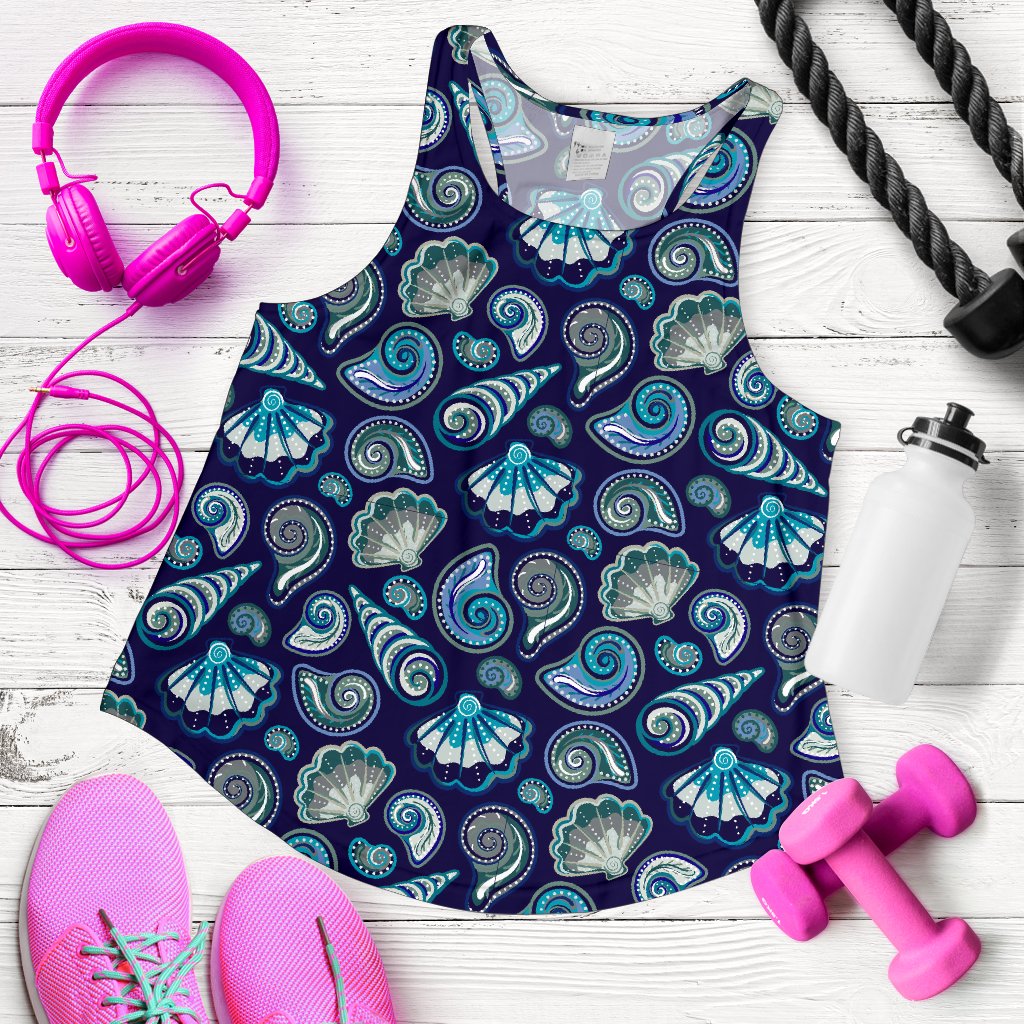 Beach Seashell Blue Print Women Racerback Tank Top
