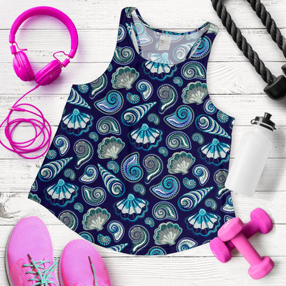 Beach Seashell Blue Print Women Racerback Tank Top
