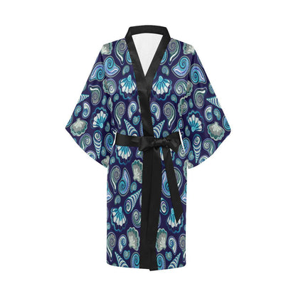 Beach Seashell Blue Print Women Short Kimono Robe