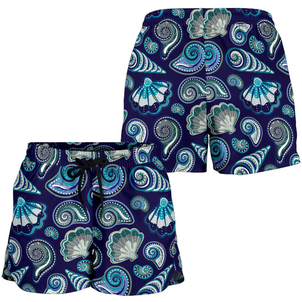 Beach Seashell Blue Print Women Shorts-JTAMIGO.COM