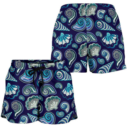Beach Seashell Blue Print Women Shorts-JTAMIGO.COM