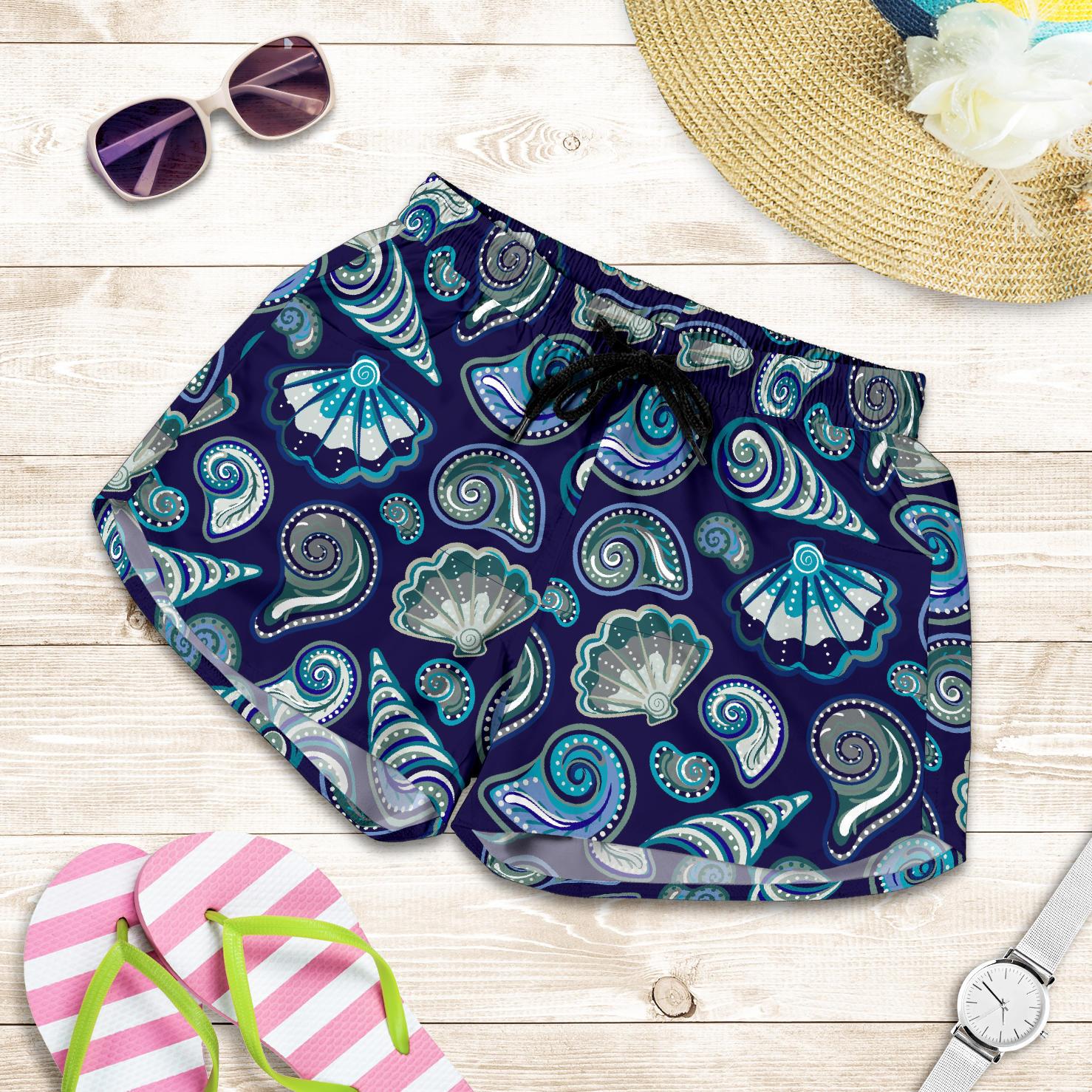 Beach Seashell Blue Print Women Shorts-JTAMIGO.COM