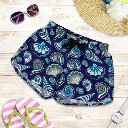 Beach Seashell Blue Print Women Shorts-JTAMIGO.COM