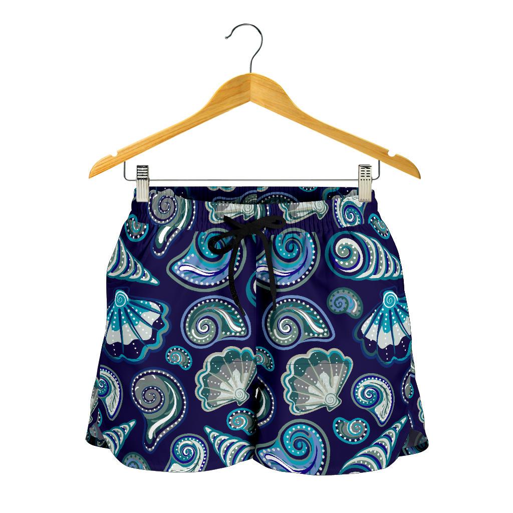 Beach Seashell Blue Print Women Shorts-JTAMIGO.COM