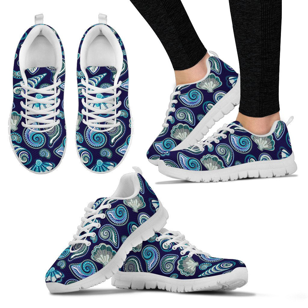 Beach Seashell Blue Print Women Sneakers Shoes