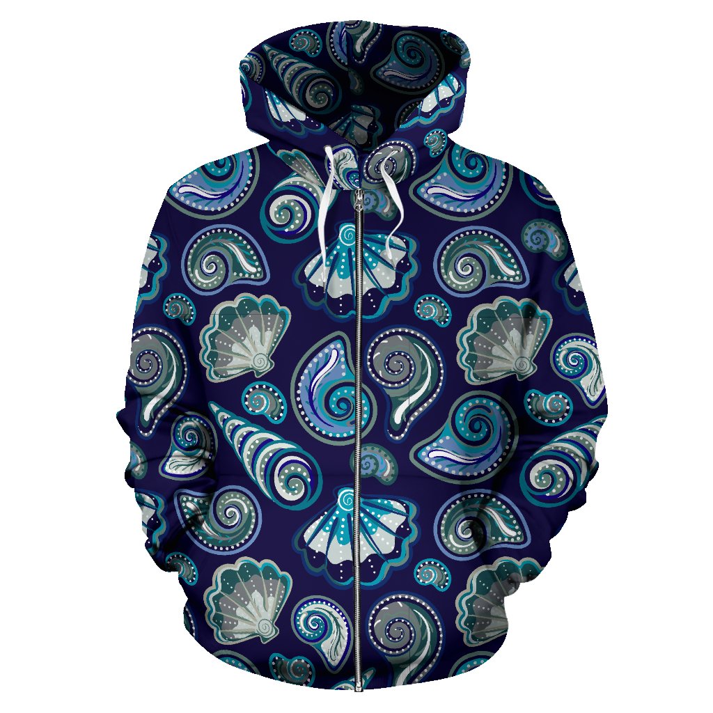 Beach Seashell Blue Print Zip Up Hoodie