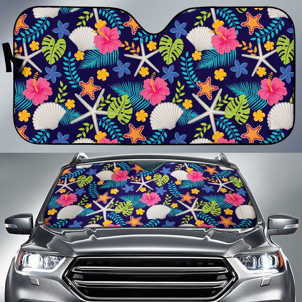 Beach Seashell Floral Theme Car Sun Shade For Windshield