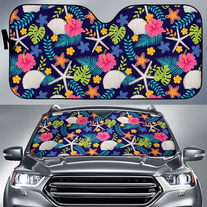 Beach Seashell Floral Theme Car Sun Shade For Windshield