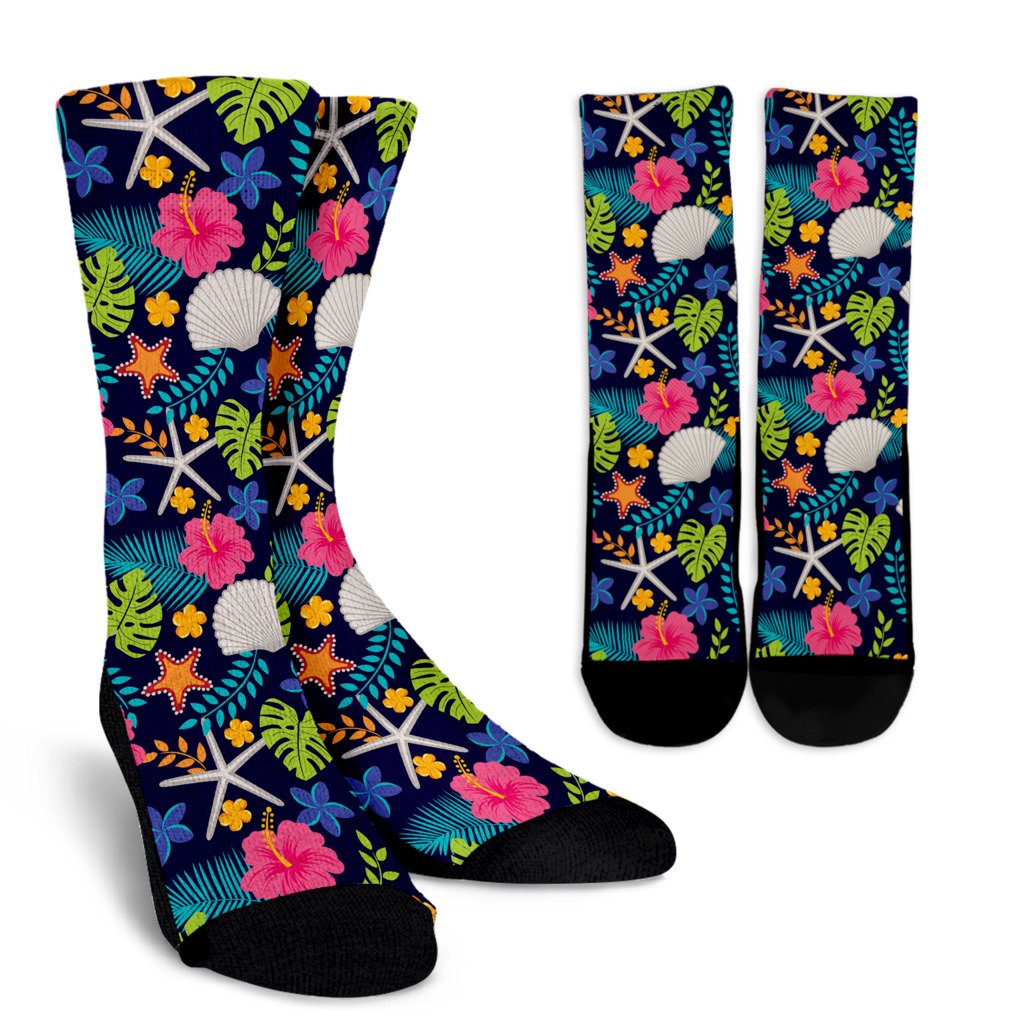 Beach Seashell Floral Theme Crew Socks