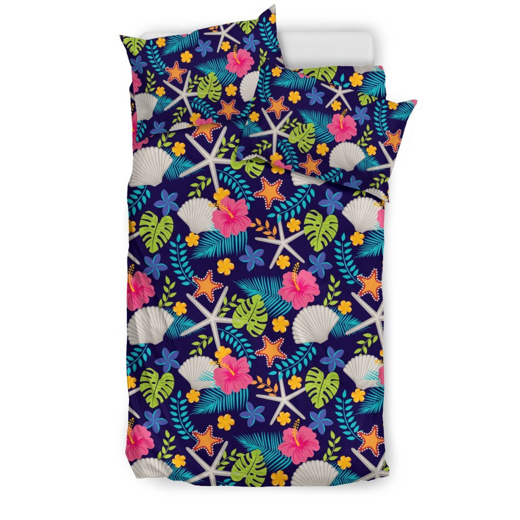 Beach Seashell Floral Theme Duvet Cover Bedding Set