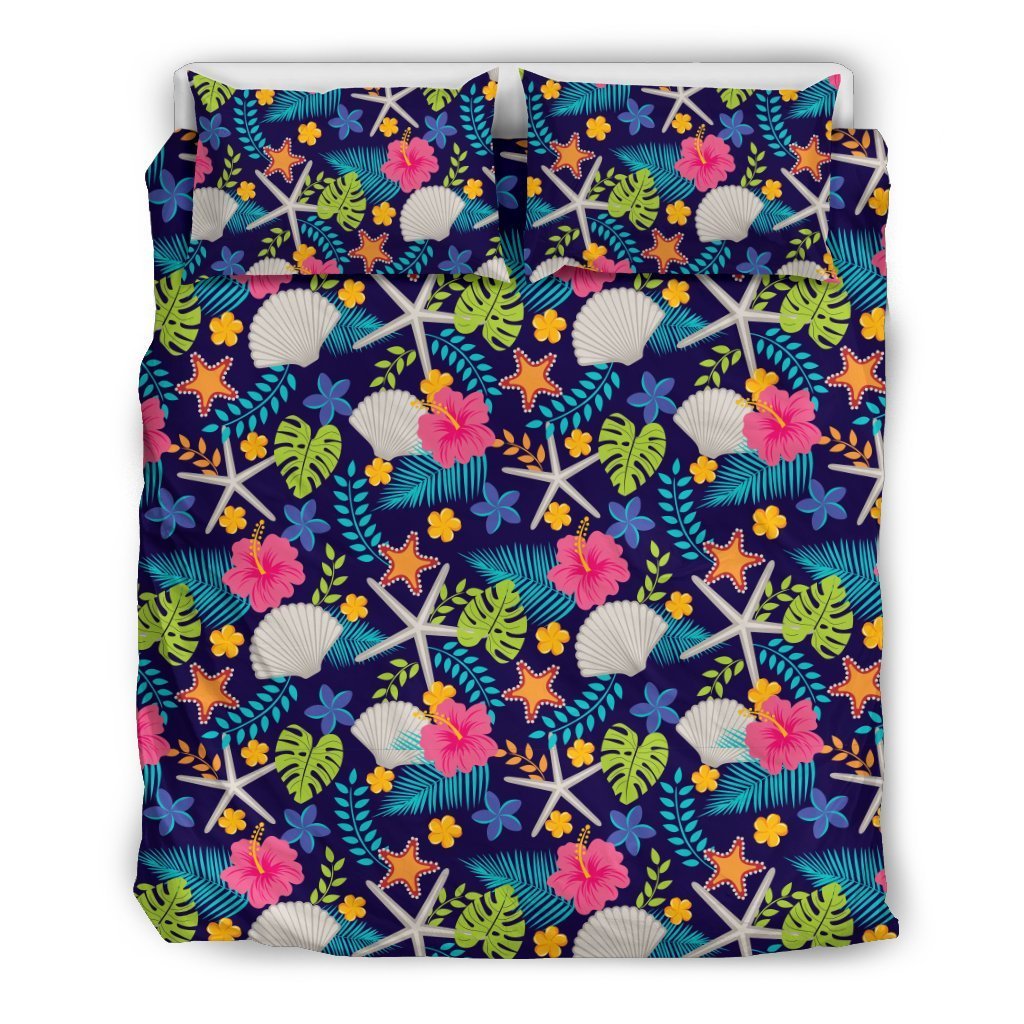 Beach Seashell Floral Theme Duvet Cover Bedding Set