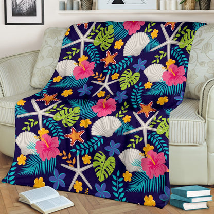 Beach Seashell Floral Theme Fleece Blanket