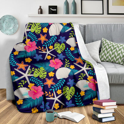 Beach Seashell Floral Theme Fleece Blanket